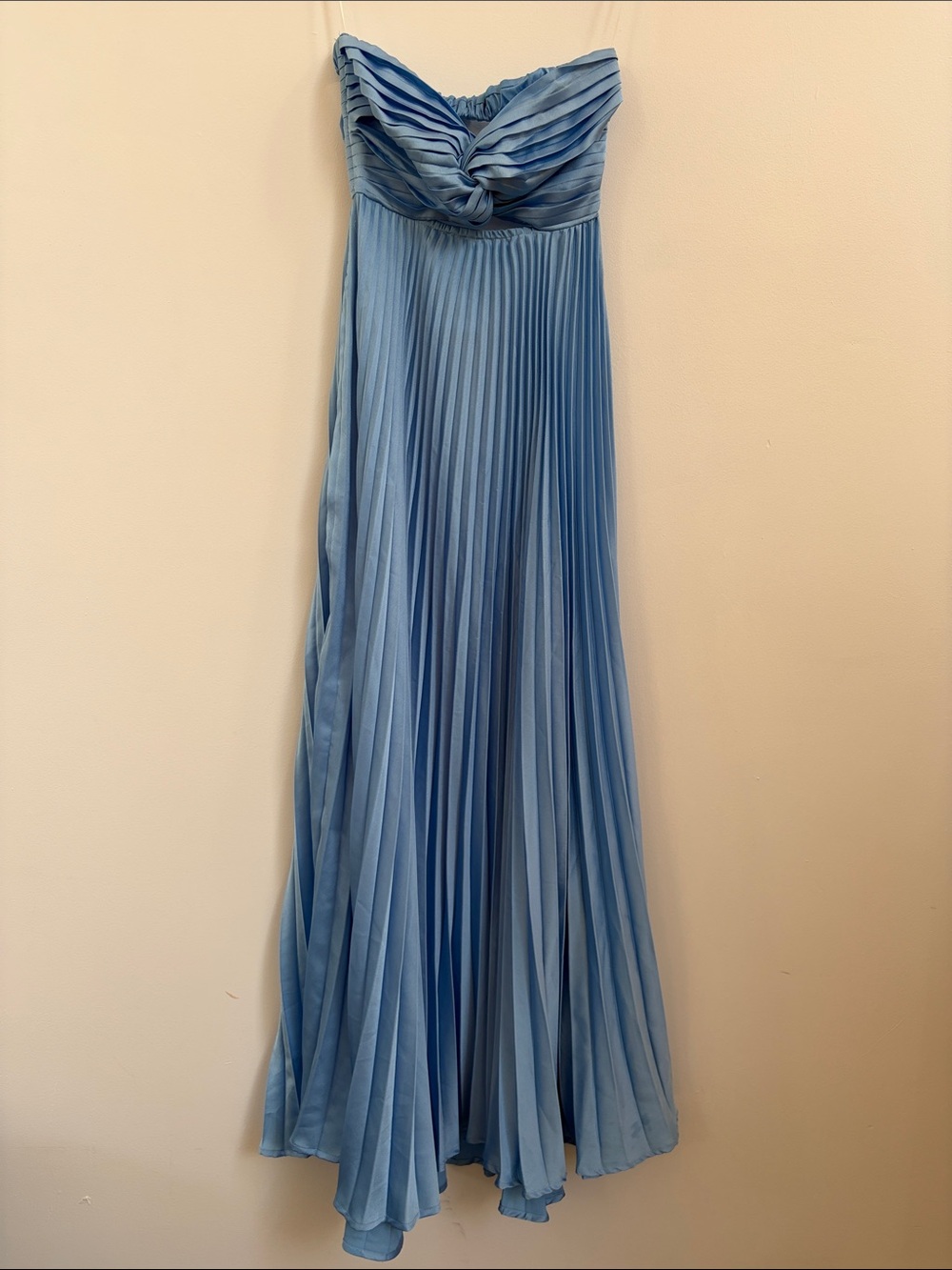 Hello Molly Clouds of Love Strapless Pleated Maxi Dress Blue